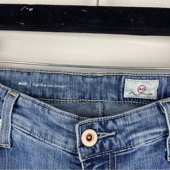 AG Jeans Mari High Rise Slim Straight Jeans Raw Hem Size 32 Blue - Picture 5 of 10